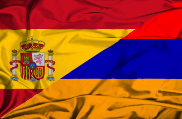 Waving flag of Armenia and Spain