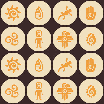 Seamless background with Mexican relics dingbats characters