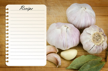 recipe page template on wooden cutting board with vegetables