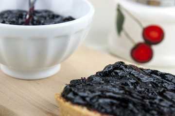 Homemade blueberry jam with integral bread