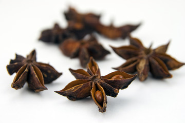 Anise star (Illicium verum) isolated on white background.