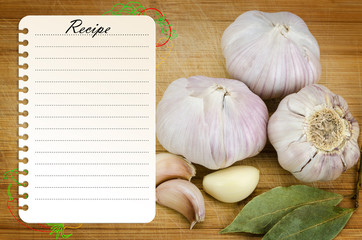 recipe page template on wooden cutting board with vegetables