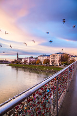 Fototapeta premium Padlocks of love on a bridge of Salzburg