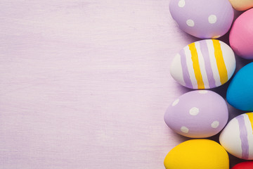 Colorful Easter eggs. Top view