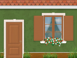 green wall door and window