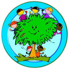 happy children with tree