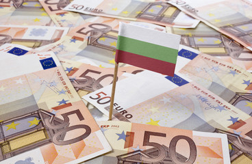 Flag of Bulgaria sticking in 50 Euro banknotes.(series)