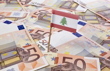Flag of Lebanon sticking in 50 Euro banknotes.(series)