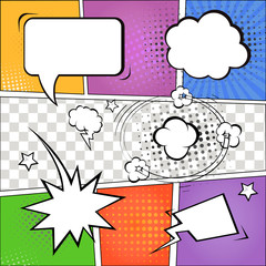 Comic speech bubbles and comic strip on colorful halftone © lightgirl