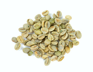 green coffee beans isolated on white background