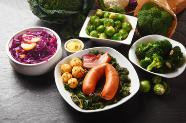 Gourmet German Recipe with Fresh Veggies on Sides