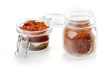 Close up Rub and Marinade Powder on Jars