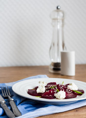 roasted beet salad with goat cheese and sesame seeds, snack