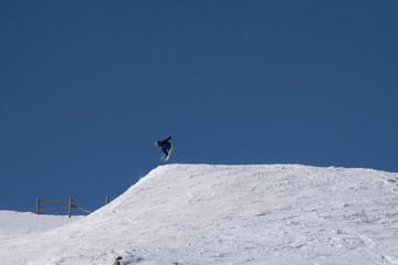 Snowboard jump on Corno alle Scale between Tuscany and Bologna, Italy