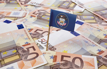 Flag of Utah sticking in 50 Euro banknotes.(series)