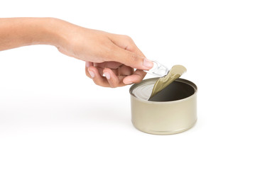 hand pull and open tin golden aluminum canned