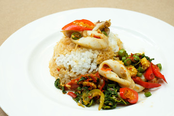 Basil Fried Rice with Squid