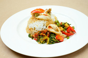 Basil Fried Rice with Squid