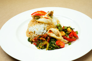 Basil Fried Rice with Squid