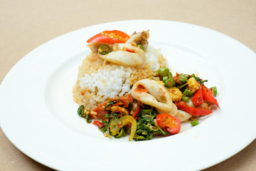 Basil Fried Rice with Squid