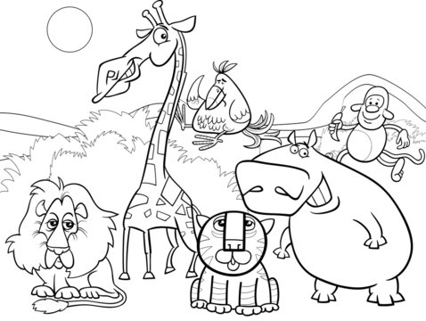 wild animals group coloring page