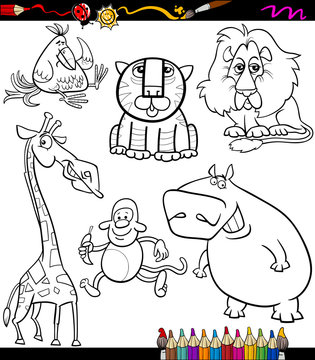 animals set cartoon coloring book