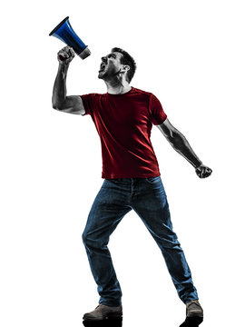 Man Protestor Angry With Megaphone  Silhouette