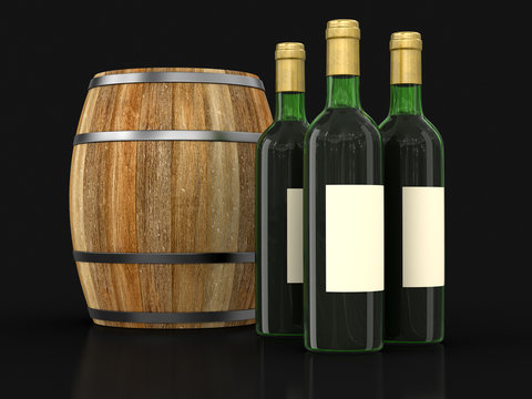 wine barrel and bottle (clipping path included)