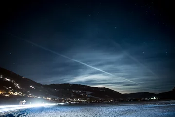 Rolgordijnen landscape of high Austrian Alps covered by snow at starry night © Кирилл Рыжов