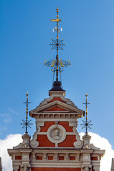 Golden spire on the tower of House of the Blackheads in Riga