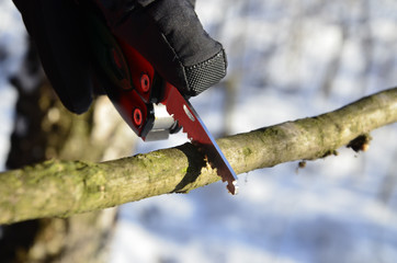 survival knife in the winter scenery