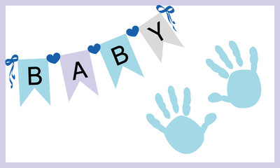 Obraz premium Baby boy hand prints greeting card vector