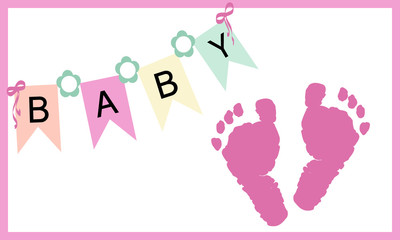 Baby girl feet prints greeting card vector