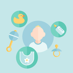 Illustration of vector concept flat design cute baby composition