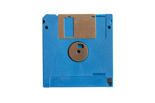 Blue floppy disk isolated on white background