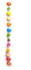 Colorful wooden beads on white background