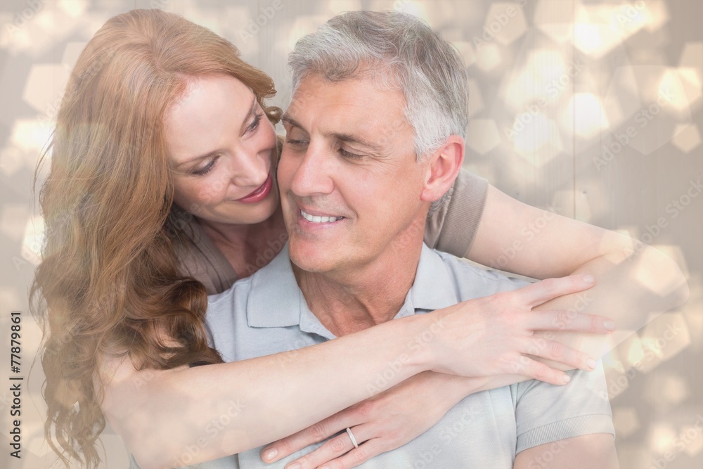 Aufkleber composite image of casual couple hugging and smiling