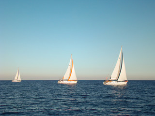 Yacht race in open water in the sea