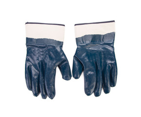 Blue rubber work gloves.