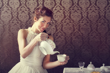 dreamer woman drinking tea at tea time
