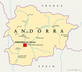 Andorra Political Map - obrazy, fototapety, plakaty