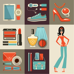 Fashion set in a style flat design.