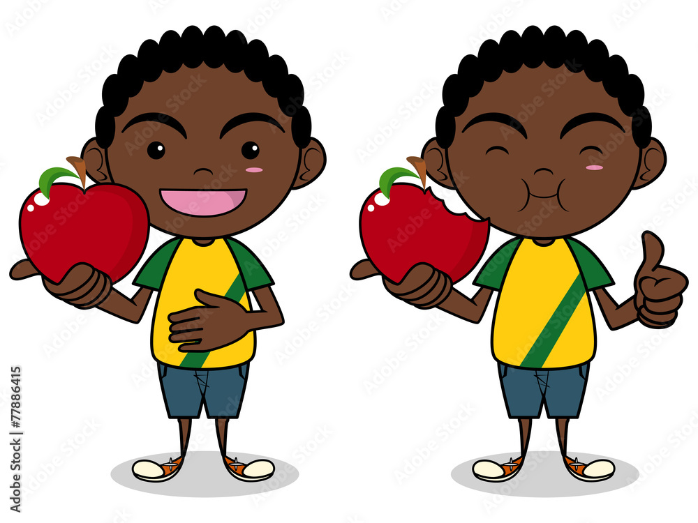 Canvas Prints Child eating apple, vector illustration, isolated