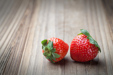 fresh strawberries on old wood