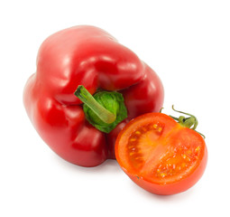 red bell pepper and tomato isolated on white background