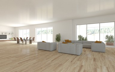 white 3d interior design with panoramic windows