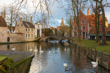 Fototapeta na wymiar Landscape at Lake Minnewater in Bruges, Belgium