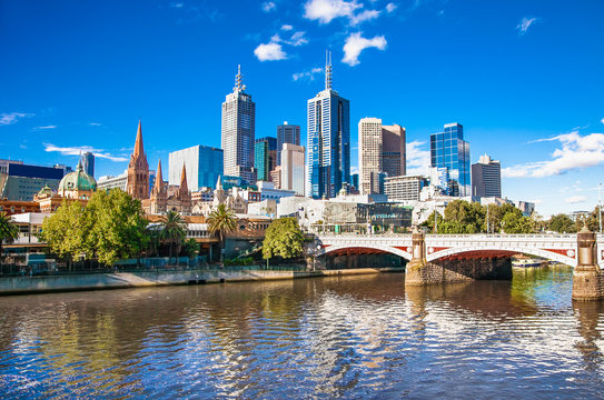 Melbourne skyline looking towards Flinders Street Station