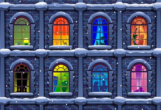 winter night city with windows