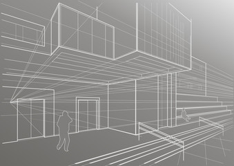 Architectural sketch of a cubic building